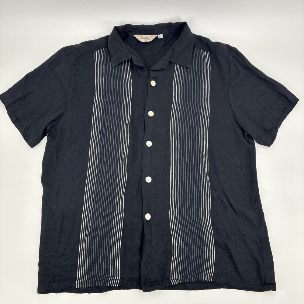 Vintage 70s Da Vinci California Men XL Shirt Stripe Rockabilly Bowling Rayon